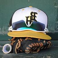 Black Hawk College baseball glove hat and sunglasses